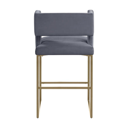 Velvet Upholstered Counter Height Bar Stools Set of 2, Grey Velvet