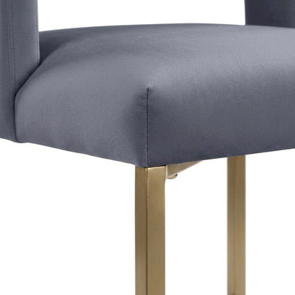 Velvet Upholstered Counter Height Bar Stools Set of 2, Grey Velvet