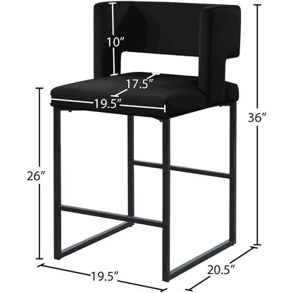 Caleb Black Velvet Counter Stool, Set of 2
