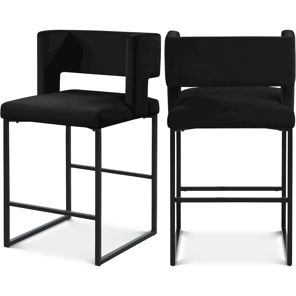 Caleb Black Velvet Counter Stool, Set of 2