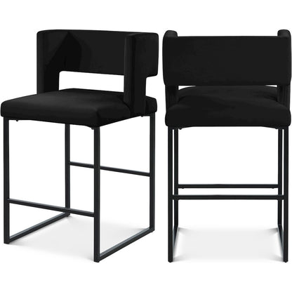 Caleb Black Velvet Counter Stool, Set of 2