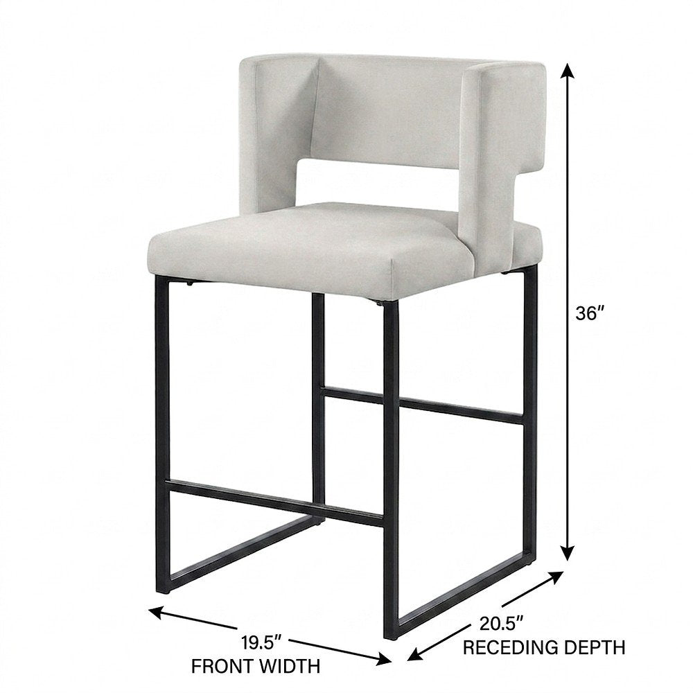 Velvet Upholstered Counter Height Bar Stools Set of 2, Cream Velvet