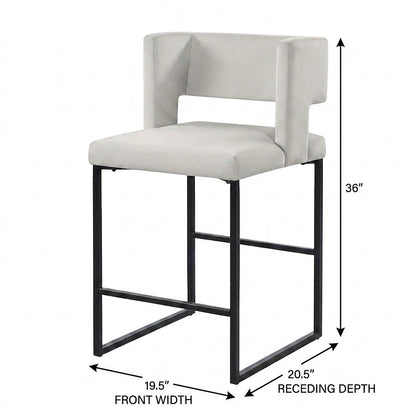 Velvet Upholstered Counter Height Bar Stools Set of 2, Cream Velvet
