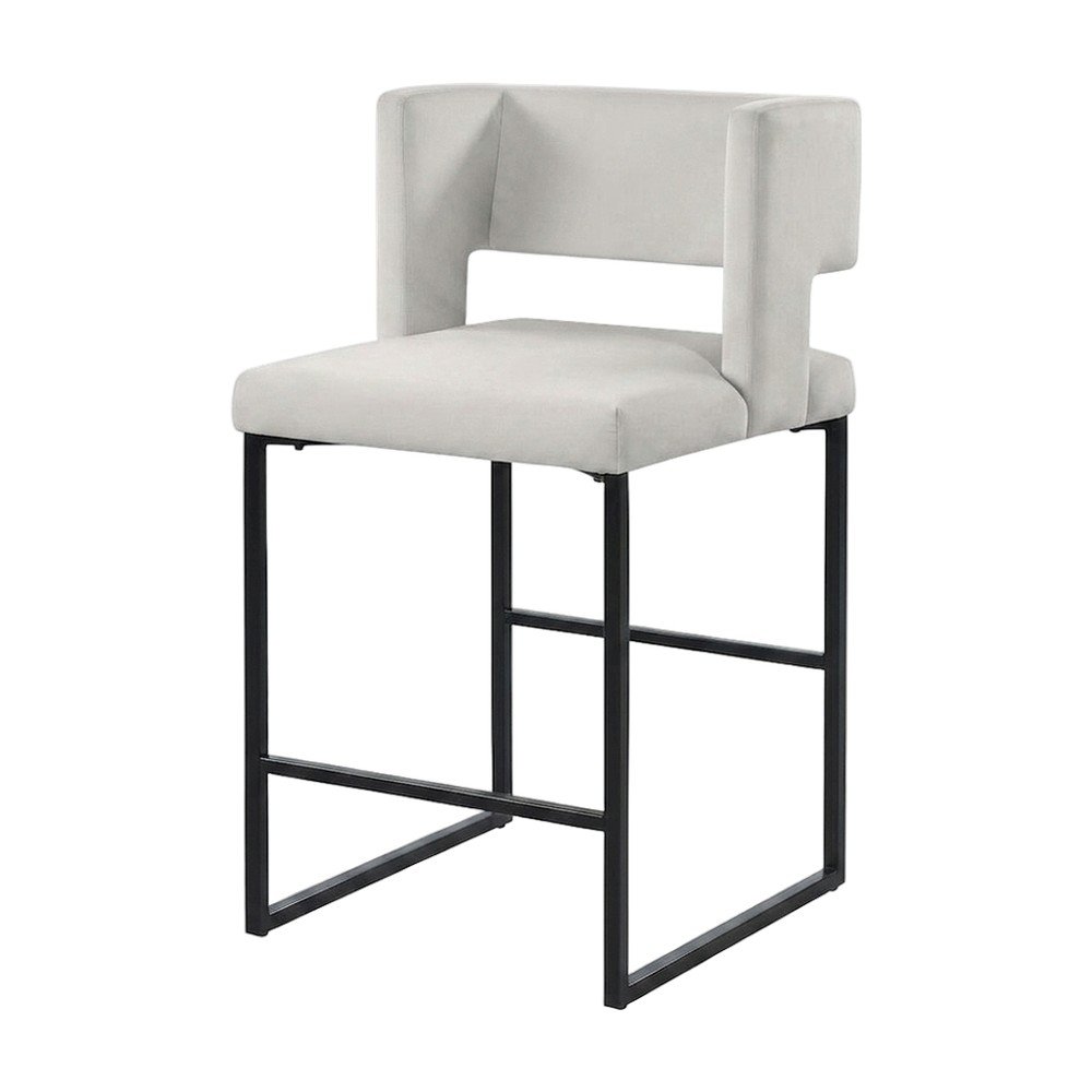 Velvet Upholstered Counter Height Bar Stools Set of 2, Cream Velvet