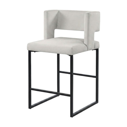 Velvet Upholstered Counter Height Bar Stools Set of 2, Cream Velvet
