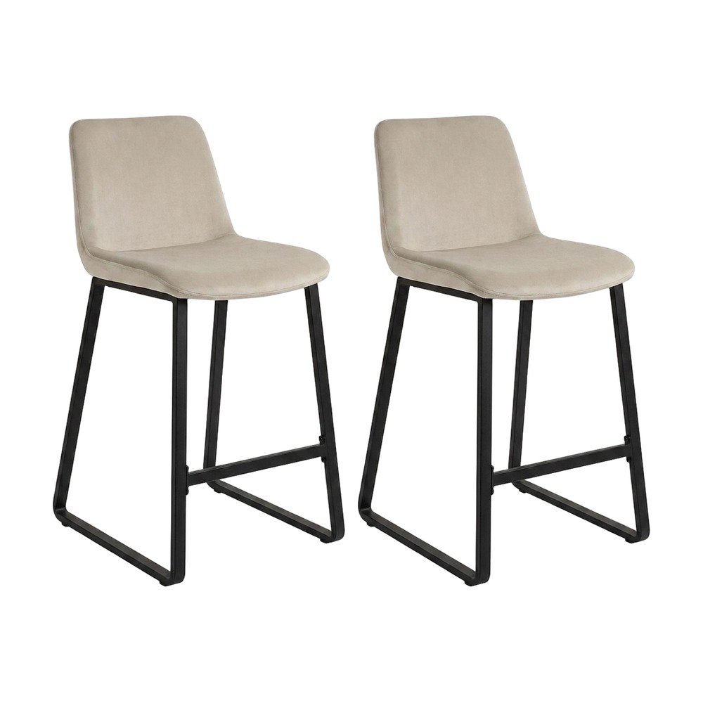Velvet Upholstered Counter Height Bar Stools Set of 2, Cream Velvet
