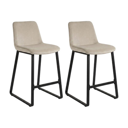 Velvet Upholstered Counter Height Bar Stools Set of 2, Cream Velvet