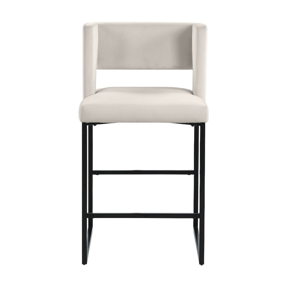 Velvet Upholstered Counter Height Bar Stools Set of 2, Cream Velvet