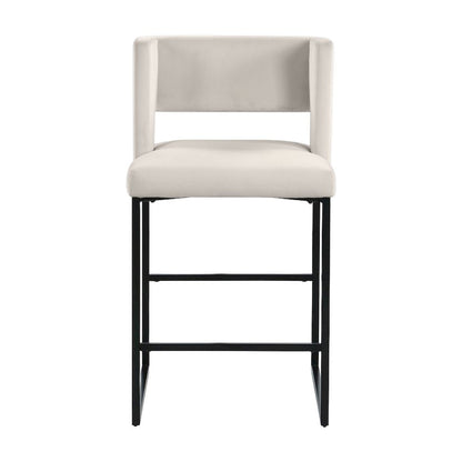 Velvet Upholstered Counter Height Bar Stools Set of 2, Cream Velvet