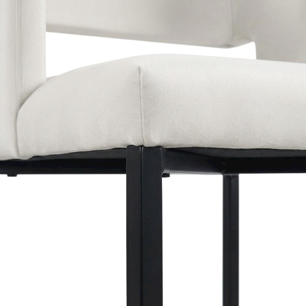 Velvet Upholstered Counter Height Bar Stools Set of 2, Cream Velvet