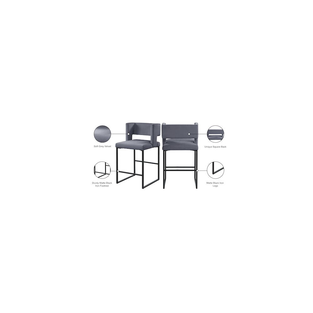 Caleb Grey Velvet Counter Stool, Set of 2