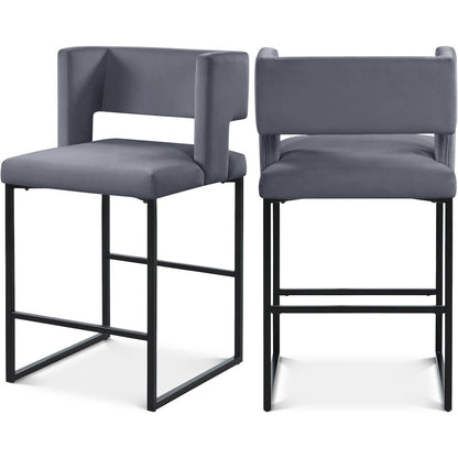 Caleb Grey Velvet Counter Stool, Set of 2