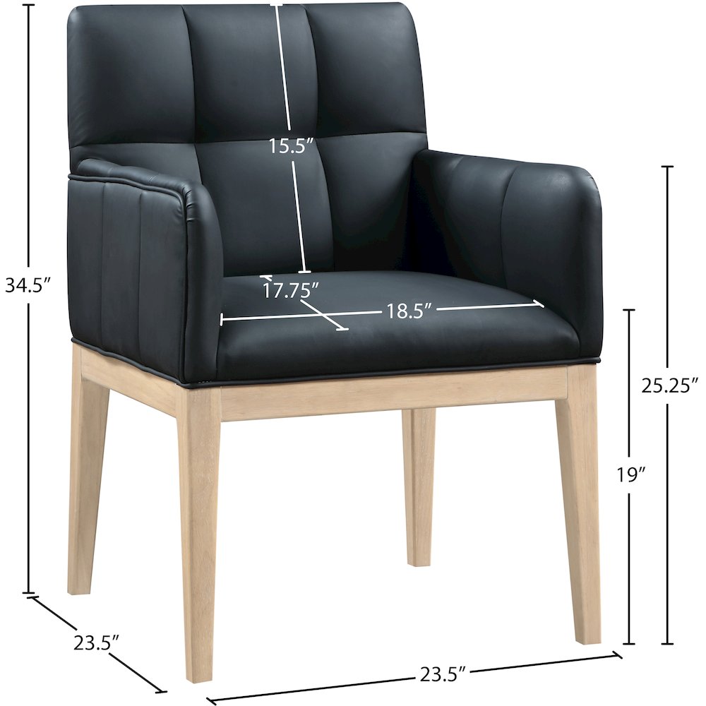 Adrian Black Vegan Leather Dining Arm Chair, Set of 2