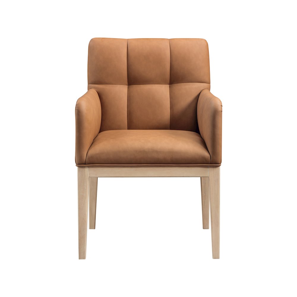 Adrian Cognac Vegan Leather Dining Arm Chair, Set of 2