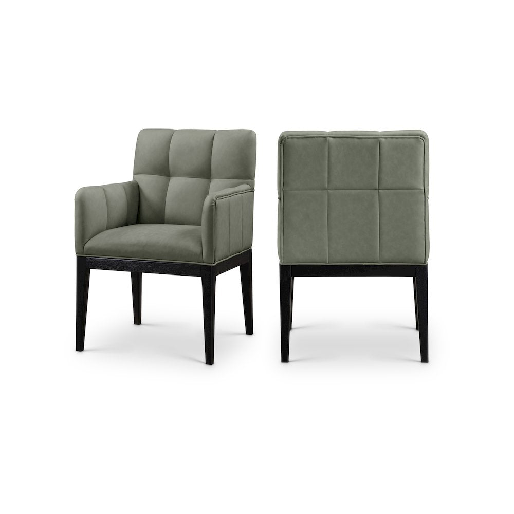 Adrian Green Vegan Leather Dining Arm Chair, Set of 2