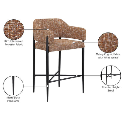 Dame Cognac Fabric Upholstered Counter Stool, Set of 2