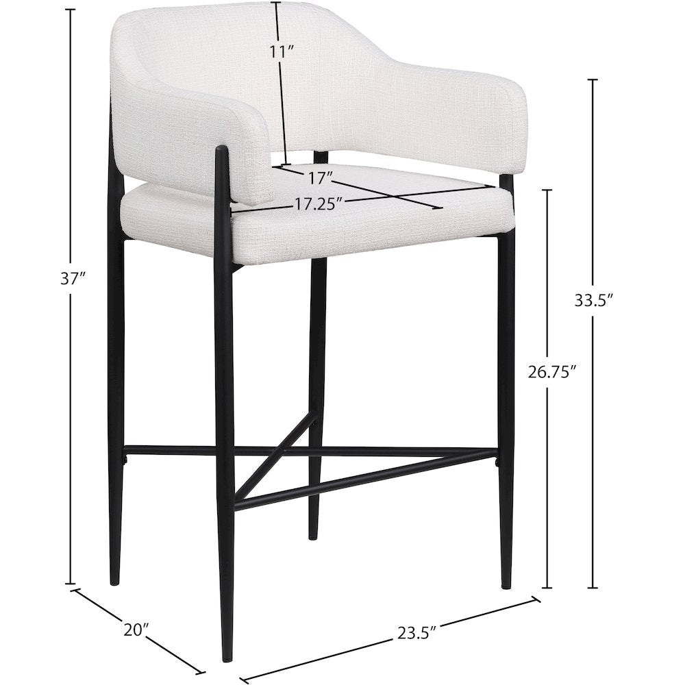 Dame Cream Fabric Upholstered Counter Stool, Set of 2