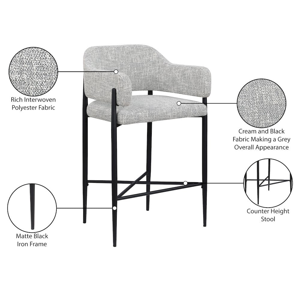 Dame Grey Fabric Upholstered Counter Stool, Set of 2