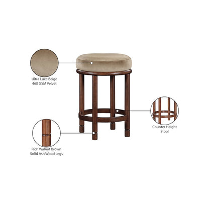 Monette Beige Velvet Counter Stool