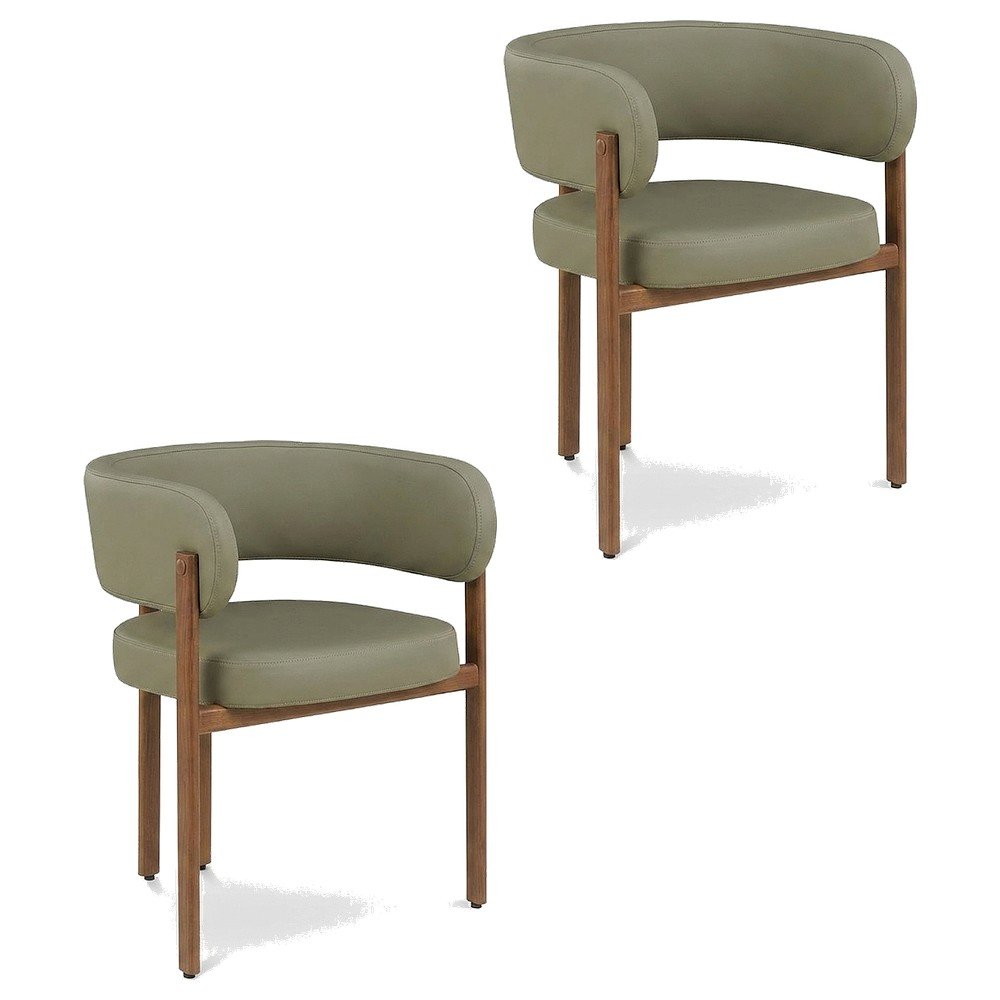 Vegan Leather Dining Chairs, Kitchen Chairs, Olive Green Vegan Leather, Set of 2