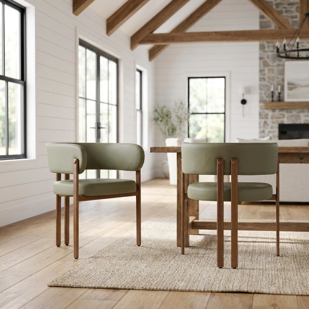 Vegan Leather Dining Chairs, Kitchen Chairs, Olive Green Vegan Leather, Set of 2