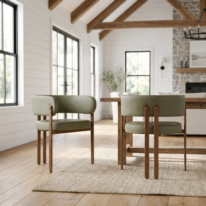 Vegan Leather Dining Chairs, Kitchen Chairs, Olive Green Vegan Leather, Set of 2