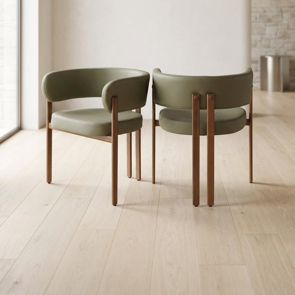 Vegan Leather Dining Chairs, Kitchen Chairs, Olive Green Vegan Leather, Set of 2