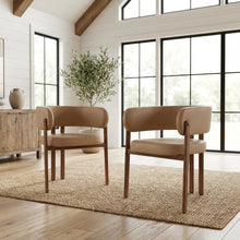 Walnut Vegan Leather Dining Chairs Set of 2 with Armrests Contemporary Design
