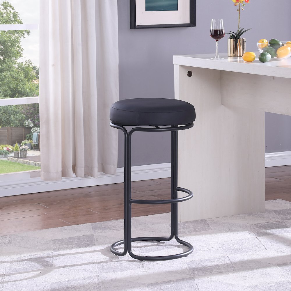 Madison Black Vegan Leather Bar Stool, Set of 2