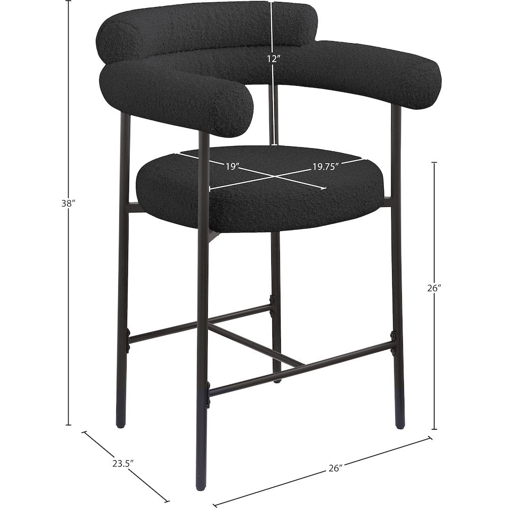 Blake Black Boucle Fabric Counter Stool, Set of 2
