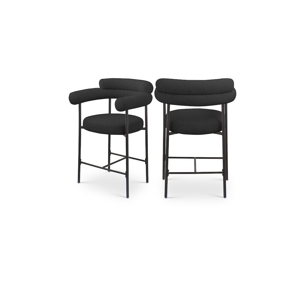 Blake Black Boucle Fabric Counter Stool, Set of 2