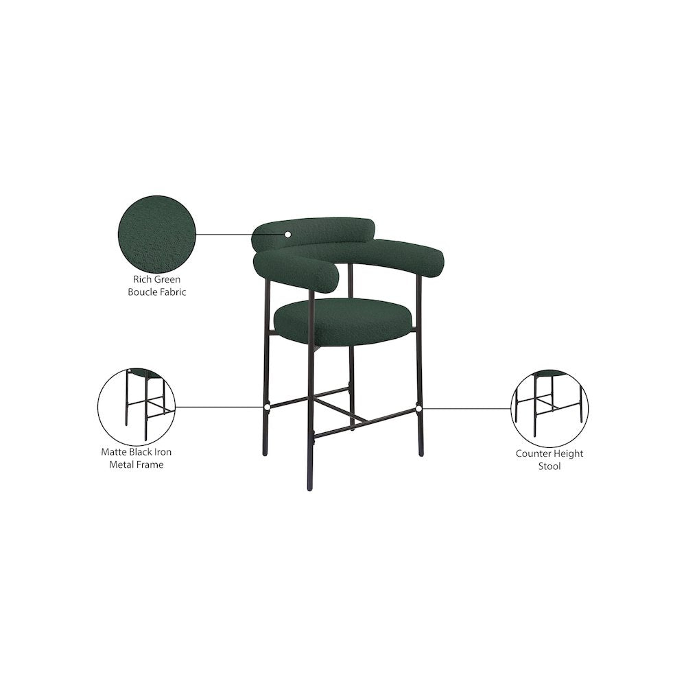 Blake Green Boucle Fabric Counter Stool, Set of 2