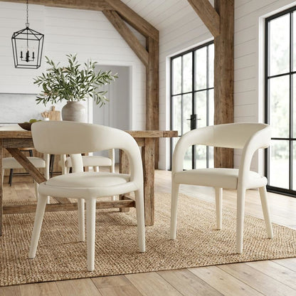Cream Vegan Leather Dining Chair Contemporary Armrest Seat Comfortable Support