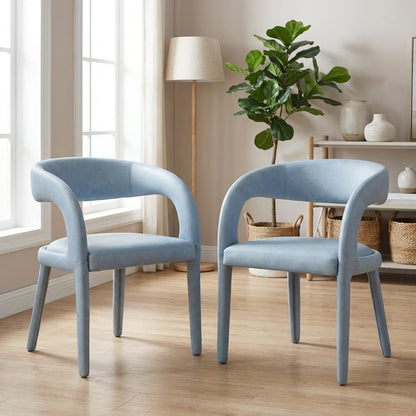 Light Blue Vegan Leather Dining Chair with Armrests Contemporary Seating SKU
