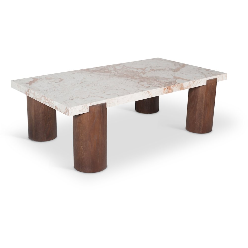 Campania Cream Marble And Oak Wood Coffee Table
