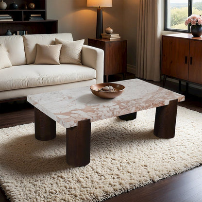 Campania Cream Marble And Oak Wood Coffee Table