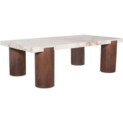 Campania Cream Marble And Oak Wood Coffee Table