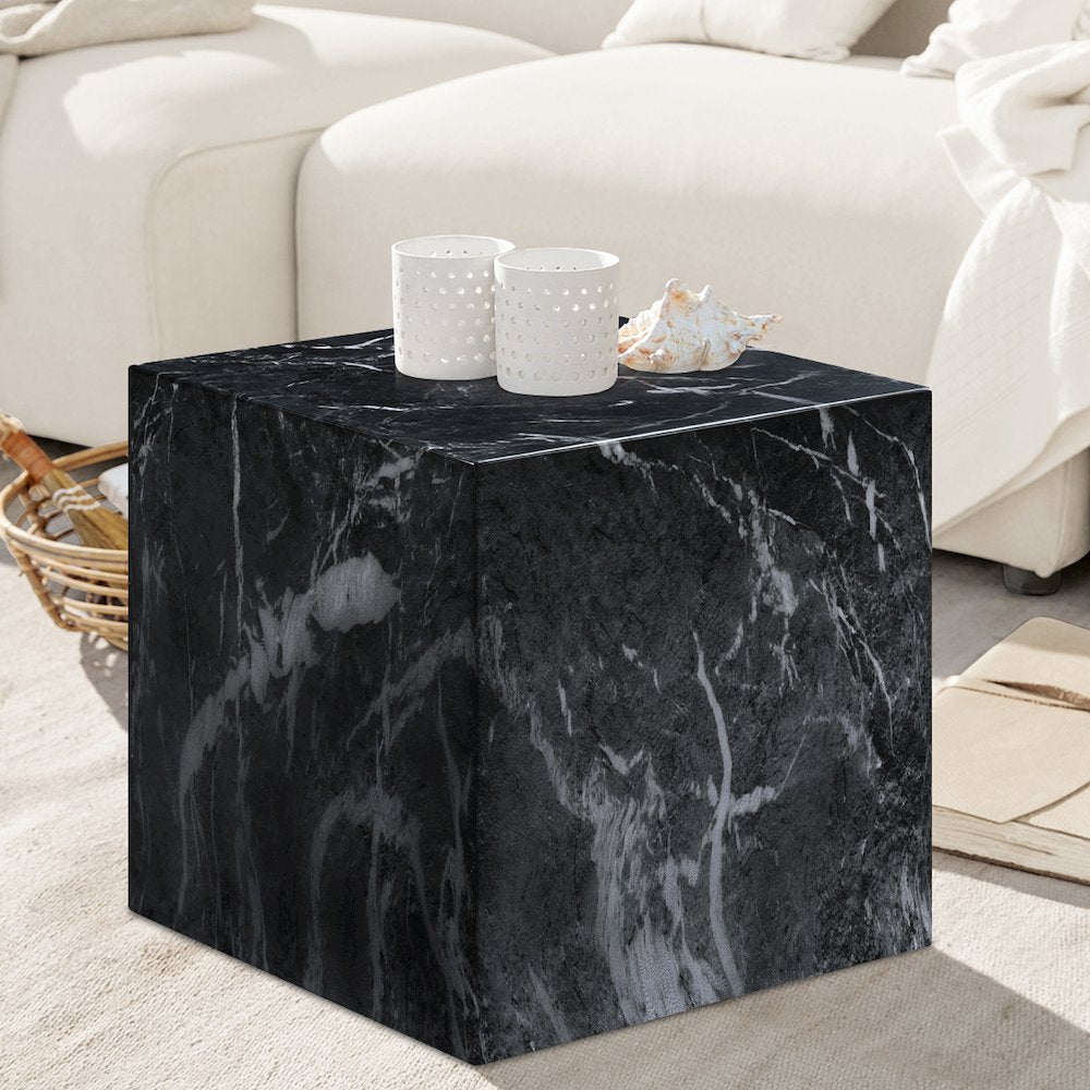 Piazza Black Marble Finish Concrete End Table