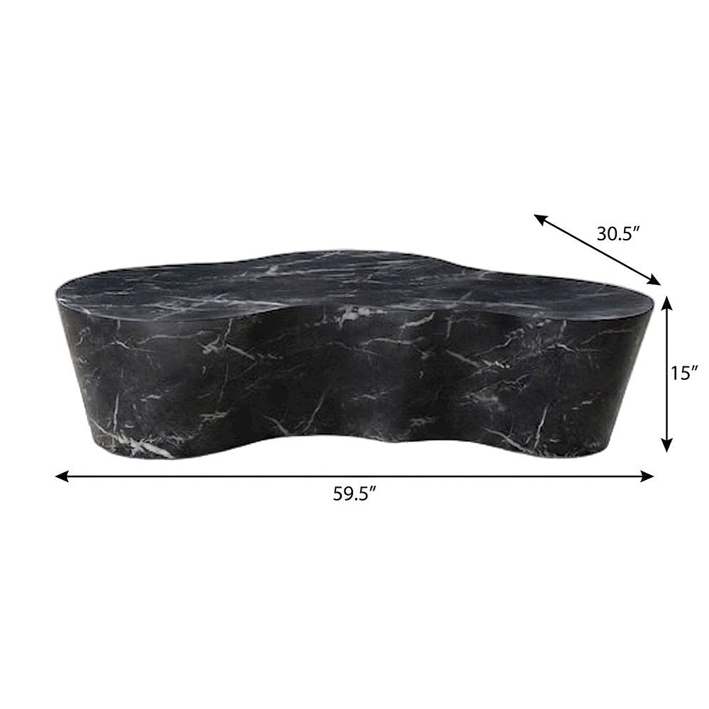 Black Marble Finish Concrete Coffee Table with Art Deco Style and Flat Legs