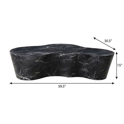 Black Marble Finish Concrete Coffee Table with Art Deco Style and Flat Legs