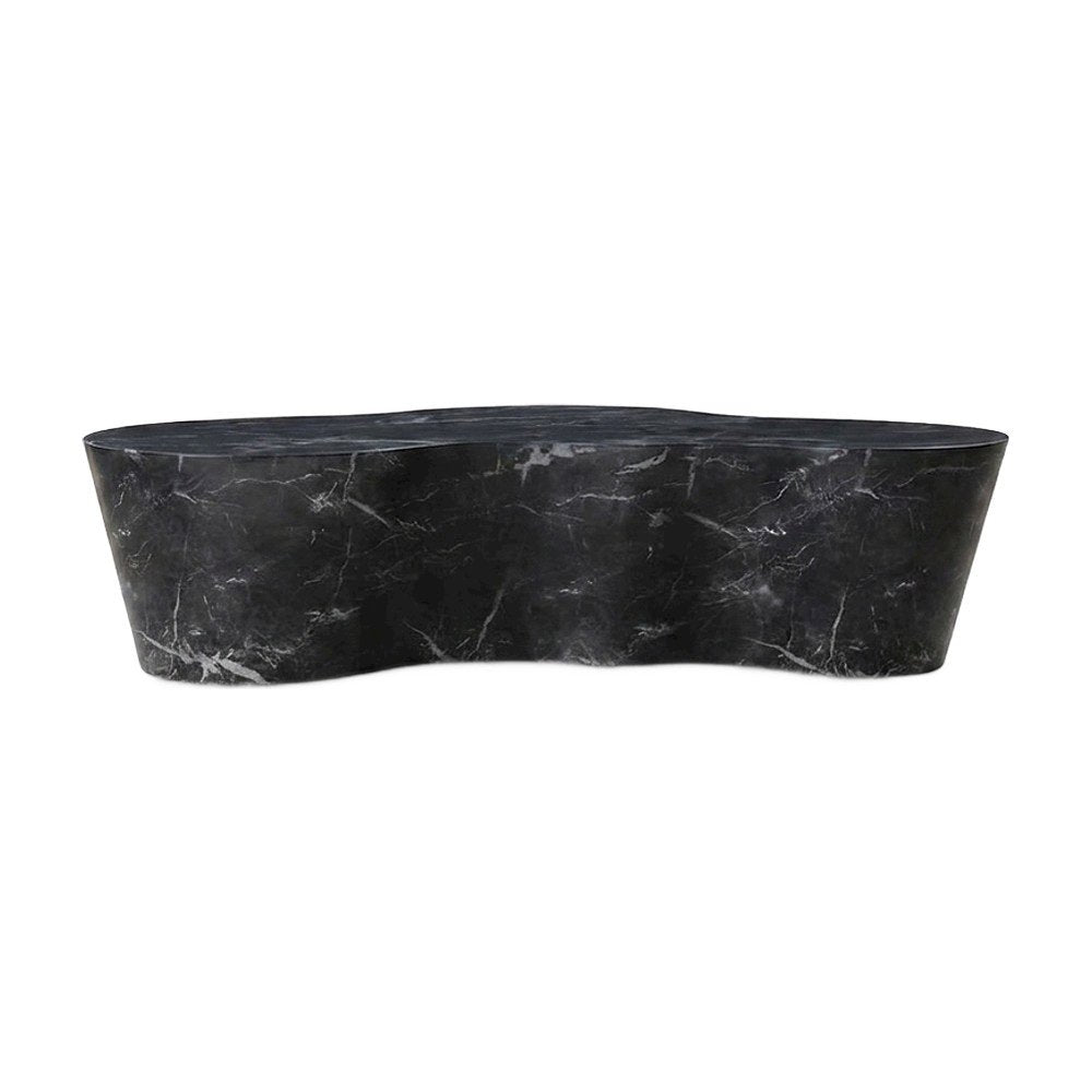 Black Marble Finish Concrete Coffee Table with Art Deco Style and Flat Legs