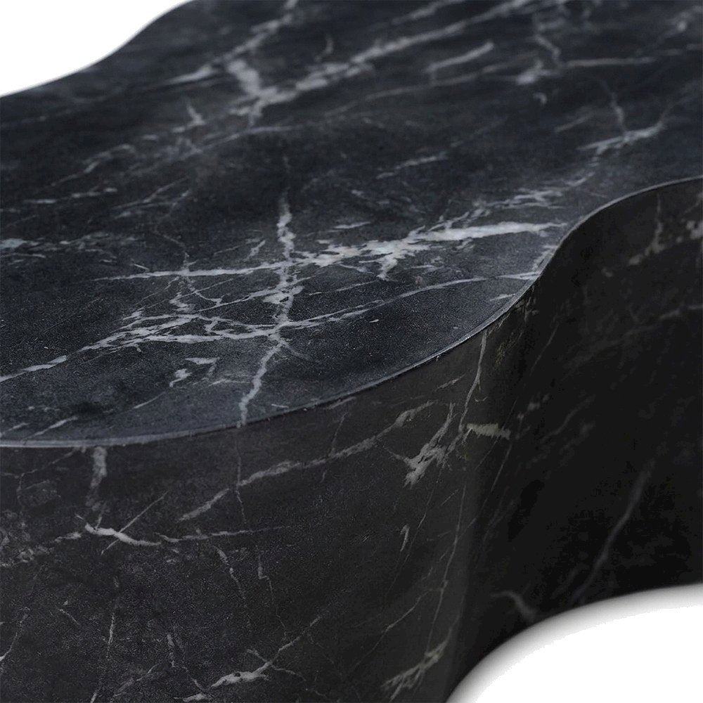 Black Marble Finish Concrete Coffee Table with Art Deco Style and Flat Legs