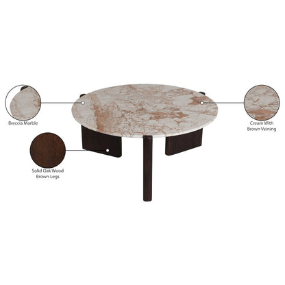 Varenna Cream Marble Top And Acacia Wood Base Coffee Table
