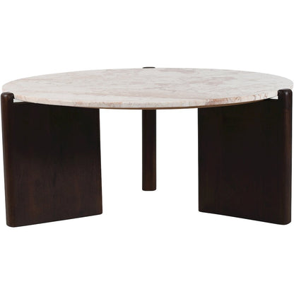 Varenna Cream Marble Top And Acacia Wood Base Coffee Table