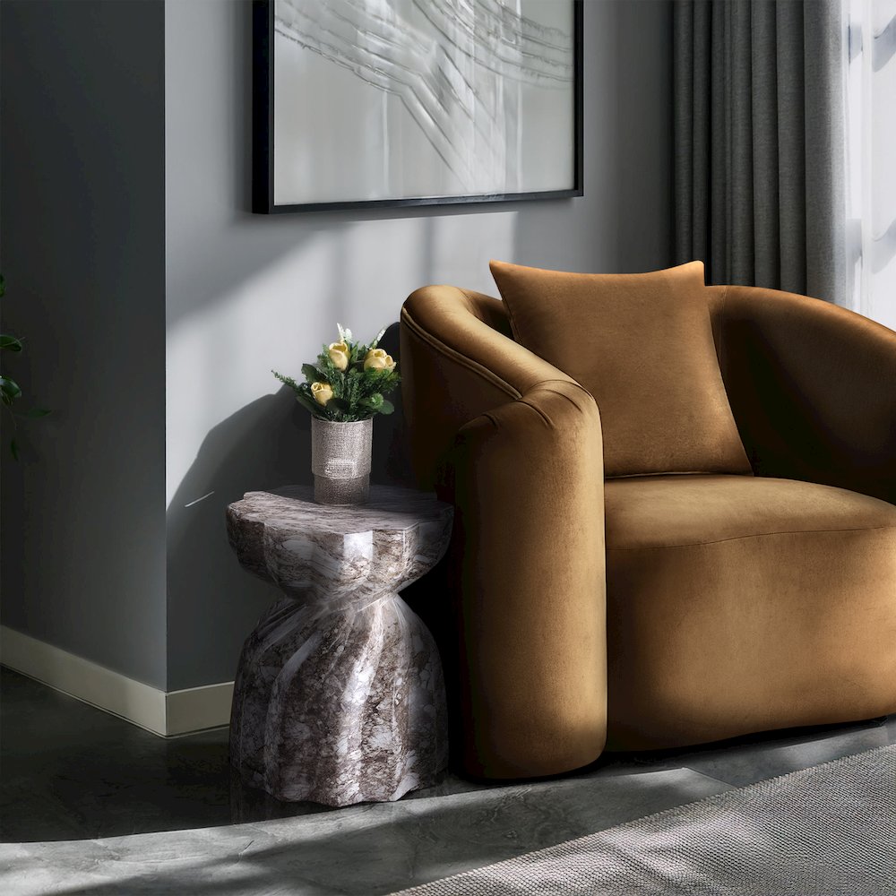 Caserta Brown Marble Finish Concrete End Table
