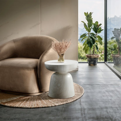 Avellino White Marble Finish Concrete End Table