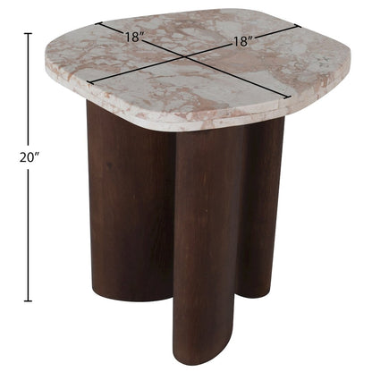 Puglia Cream Marble Top And Oak Wood Base End Table