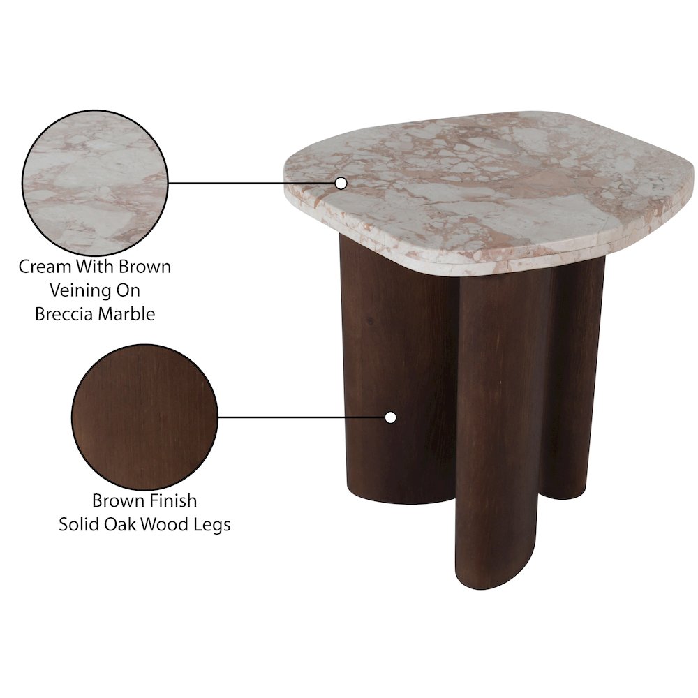Puglia Cream Marble Top And Oak Wood Base End Table
