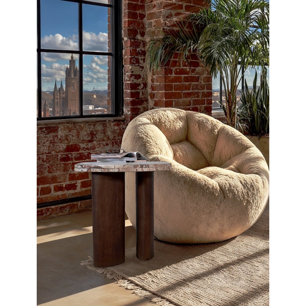 Puglia Cream Marble Top And Oak Wood Base End Table