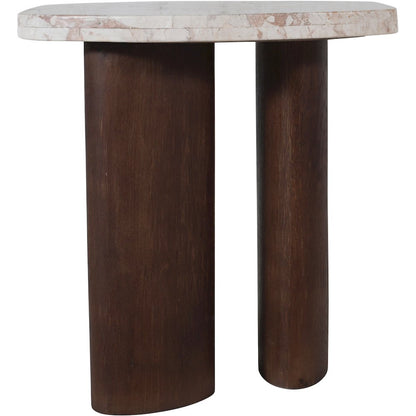 Puglia Cream Marble Top And Oak Wood Base End Table